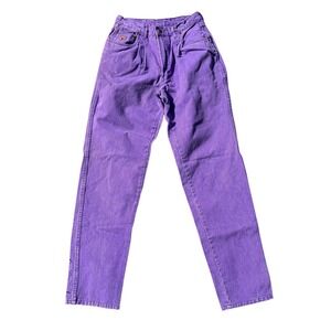 Vintage Bugle Boy Gold Crest Purple Pleated Denim Jeans Mens 30x34 90s Retro
